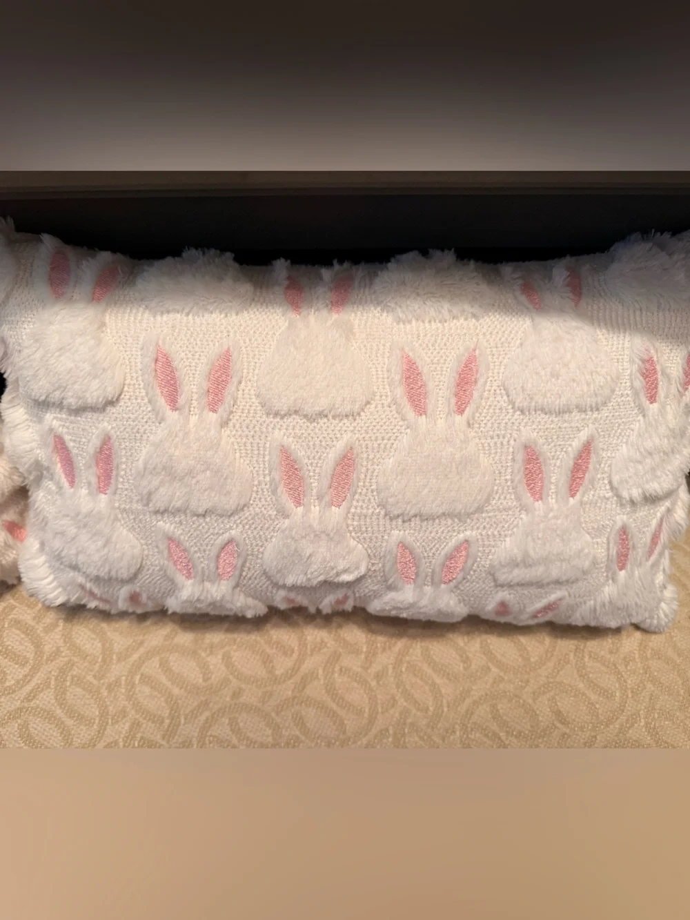 Soft White & Pink Bunnies-Textured Throw Pillows -Set of 2